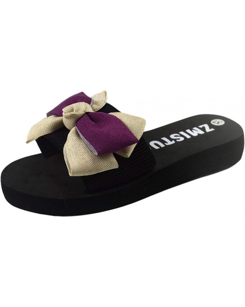 Sandals for Women Girls Toe Flip-Flop Flat Slippers Breathable Women Beach Open Sandals Fashion Bowknot Women's 7.5 Purple $1...