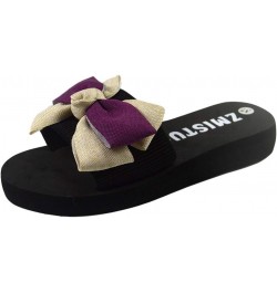 Sandals for Women Girls Toe Flip-Flop Flat Slippers Breathable Women Beach Open Sandals Fashion Bowknot Women's 7.5 Purple $1...