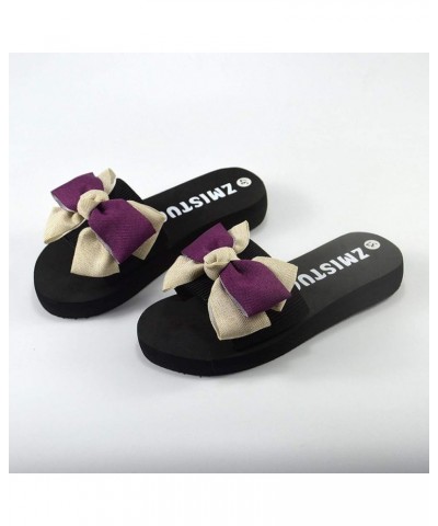 Sandals for Women Girls Toe Flip-Flop Flat Slippers Breathable Women Beach Open Sandals Fashion Bowknot Women's 7.5 Purple $1...