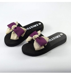 Sandals for Women Girls Toe Flip-Flop Flat Slippers Breathable Women Beach Open Sandals Fashion Bowknot Women's 7.5 Purple $1...