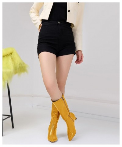 Womens Mid Heel Close Pointed Toe Zipper Prom Dress Mid Calf Knee High Boots Casual Winter Shoes 2.4 Inches Heels Yellow $48....