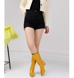 Womens Mid Heel Close Pointed Toe Zipper Prom Dress Mid Calf Knee High Boots Casual Winter Shoes 2.4 Inches Heels Yellow $48....