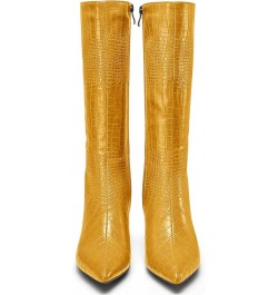 Womens Mid Heel Close Pointed Toe Zipper Prom Dress Mid Calf Knee High Boots Casual Winter Shoes 2.4 Inches Heels Yellow $48....