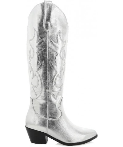 Knee High Cowboy Boots Women's Cowgirl Boots for Women Embroidered Fashion Pull on Tall Western Boot 1 Silver $19.59 Boots