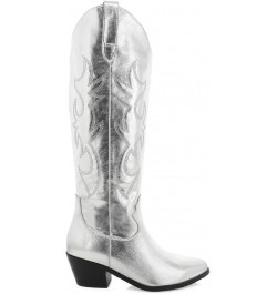 Knee High Cowboy Boots Women's Cowgirl Boots for Women Embroidered Fashion Pull on Tall Western Boot 1 Silver $19.59 Boots