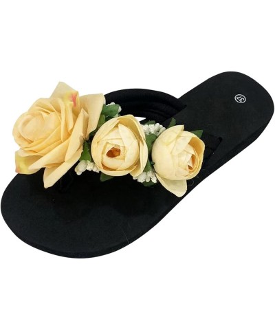 Slippers For Women Ladies Summer Flip Flops Open Toe Flowers Bohemian Sandals Casual Shoes Womens Platform Sandals 7 Yellow $...