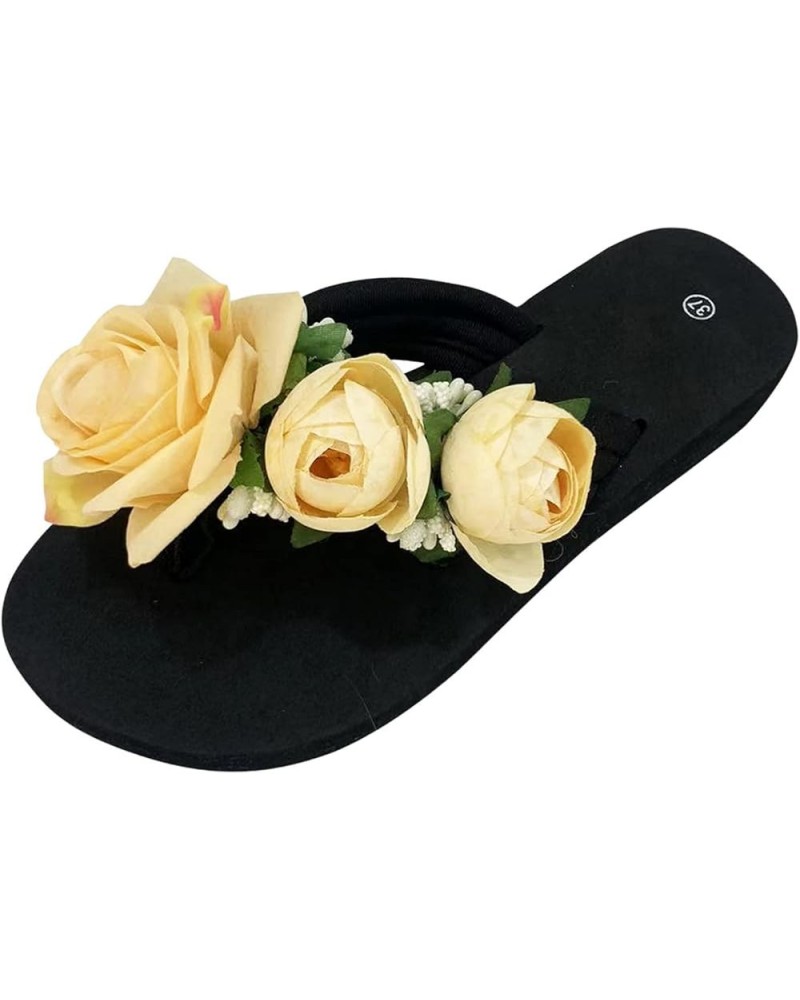 Slippers For Women Ladies Summer Flip Flops Open Toe Flowers Bohemian Sandals Casual Shoes Womens Platform Sandals 7 Yellow $...