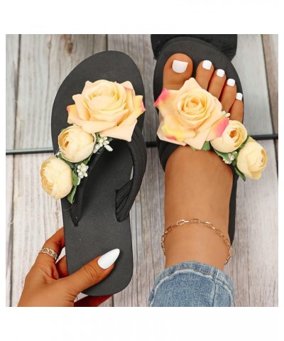 Slippers For Women Ladies Summer Flip Flops Open Toe Flowers Bohemian Sandals Casual Shoes Womens Platform Sandals 7 Yellow $...