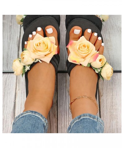 Slippers For Women Ladies Summer Flip Flops Open Toe Flowers Bohemian Sandals Casual Shoes Womens Platform Sandals 7 Yellow $...