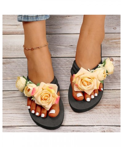 Slippers For Women Ladies Summer Flip Flops Open Toe Flowers Bohemian Sandals Casual Shoes Womens Platform Sandals 7 Yellow $...