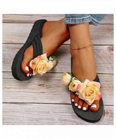 Slippers For Women Ladies Summer Flip Flops Open Toe Flowers Bohemian Sandals Casual Shoes Womens Platform Sandals 7 Yellow $...