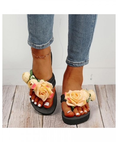 Slippers For Women Ladies Summer Flip Flops Open Toe Flowers Bohemian Sandals Casual Shoes Womens Platform Sandals 7 Yellow $...