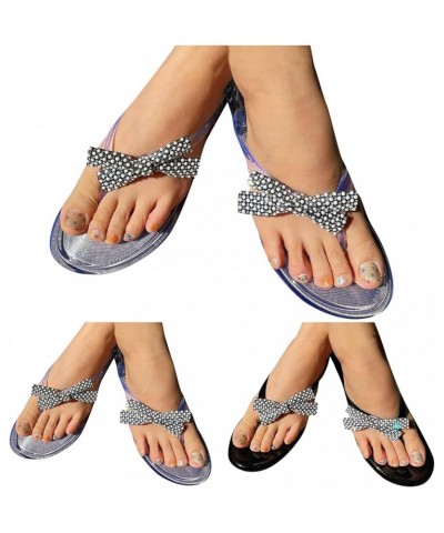 Breathable Open Toe Sandals for Women Dressy Summer New Pattern Pearl Bow Flat Bottom Comfortable Non Slip Beach Sandals (Bla...