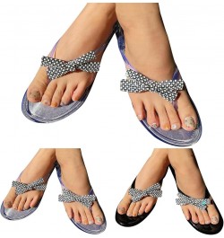 Breathable Open Toe Sandals for Women Dressy Summer New Pattern Pearl Bow Flat Bottom Comfortable Non Slip Beach Sandals (Bla...