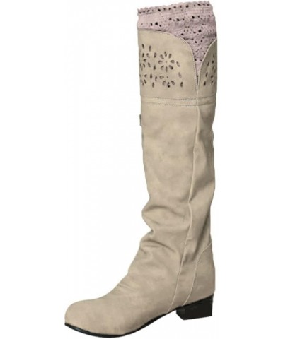 Cowgirl Boots, Womens Chunky Heel Zipper Leather Boots Keep Warm Z 03-beige $18.77 Boots