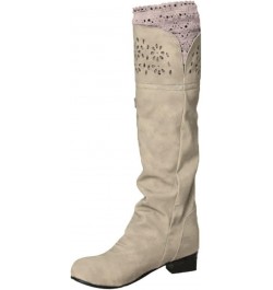 Cowgirl Boots, Womens Chunky Heel Zipper Leather Boots Keep Warm Z 03-beige $18.77 Boots