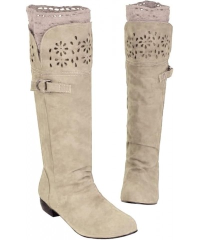 Cowgirl Boots, Womens Chunky Heel Zipper Leather Boots Keep Warm Z 03-beige $18.77 Boots