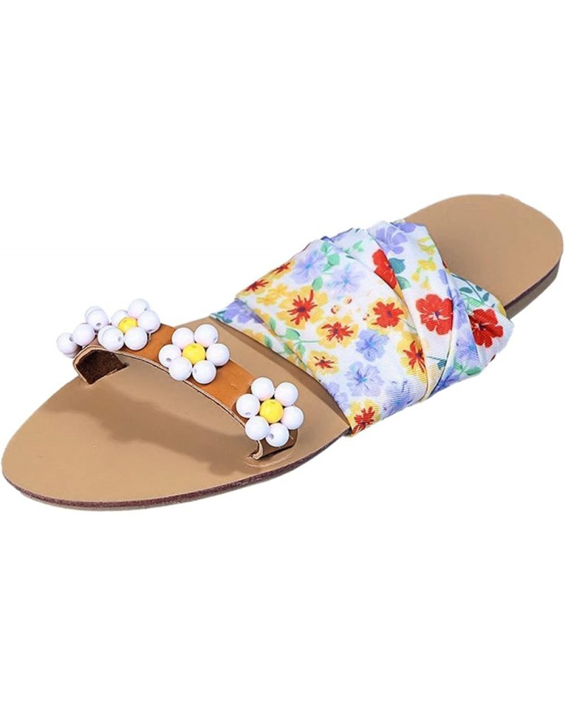 Sandals for Women Dressy Summer Breathable Summer Sandals Toe Bohemian Spring Women Flat and Flower Straps Open White 8.5 $13...