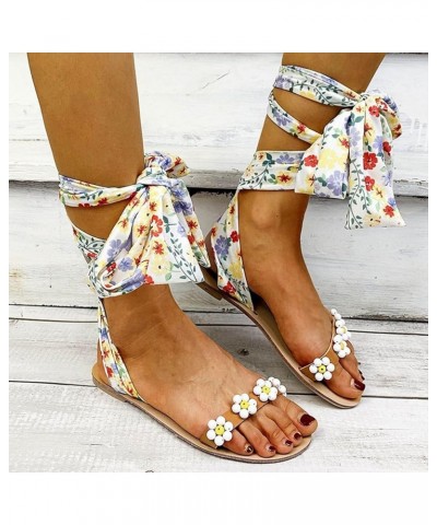 Sandals for Women Dressy Summer Breathable Summer Sandals Toe Bohemian Spring Women Flat and Flower Straps Open White 8.5 $13...