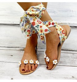 Sandals for Women Dressy Summer Breathable Summer Sandals Toe Bohemian Spring Women Flat and Flower Straps Open White 8.5 $13...