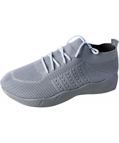 Walking Shoes for Women, Women's Fashion Platform Solid Color Lace-up Flying Knitted Sneakers Grey $22.29 Athletic Shoes