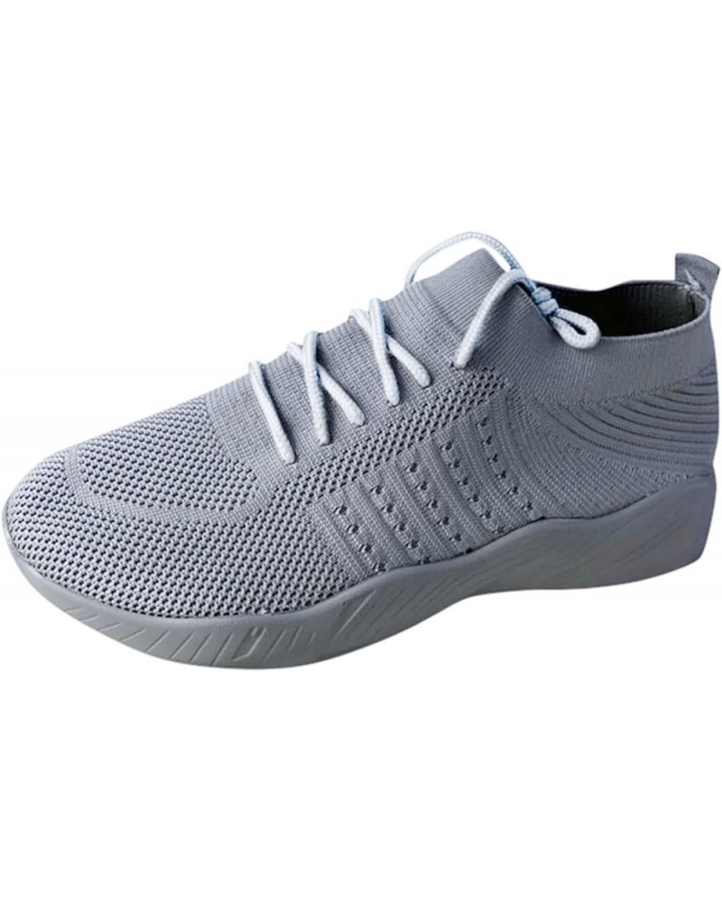 Walking Shoes for Women, Women's Fashion Platform Solid Color Lace-up Flying Knitted Sneakers Grey $22.29 Athletic Shoes