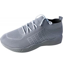 Walking Shoes for Women, Women's Fashion Platform Solid Color Lace-up Flying Knitted Sneakers Grey $22.29 Athletic Shoes