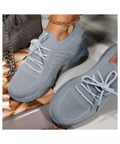 Walking Shoes for Women, Women's Fashion Platform Solid Color Lace-up Flying Knitted Sneakers Grey $22.29 Athletic Shoes