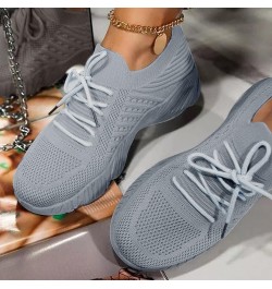 Walking Shoes for Women, Women's Fashion Platform Solid Color Lace-up Flying Knitted Sneakers Grey $22.29 Athletic Shoes