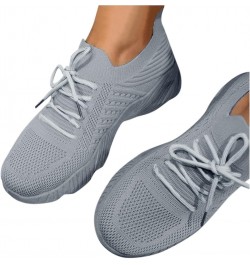 Walking Shoes for Women, Women's Fashion Platform Solid Color Lace-up Flying Knitted Sneakers Grey $22.29 Athletic Shoes