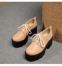 Women Autumn Platform Pumps Lace Up Round Toe Comfortable Thick Bottom High Heels Office Uniform Dress Shoes 36 Apricot $31.9...