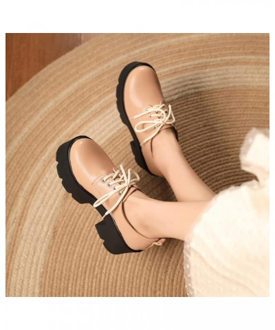 Women Autumn Platform Pumps Lace Up Round Toe Comfortable Thick Bottom High Heels Office Uniform Dress Shoes 36 Apricot $31.9...