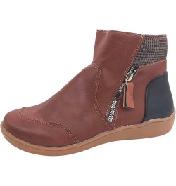 Boots Toe Ankle Women's Up Pleated Flat Vintage Fashion Round Zip Winter Women's Boots Super Mini Boots Brown-3 $12.68 Boots