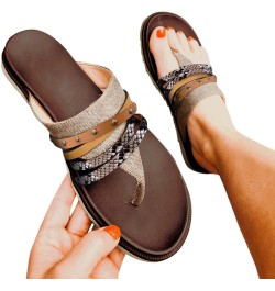 Women's Flat Sandals with Rhinestone Open Toe Elastic Slip On Slingback Sandals Womens Sandals Casual Summer Brown $13.60 San...