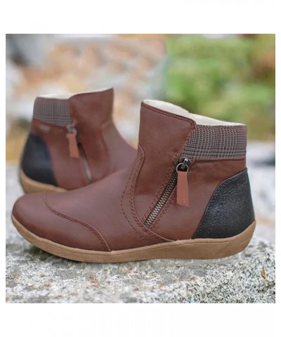 Boots Toe Ankle Women's Up Pleated Flat Vintage Fashion Round Zip Winter Women's Boots Super Mini Boots Brown-3 $12.68 Boots