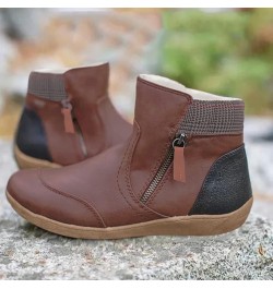 Boots Toe Ankle Women's Up Pleated Flat Vintage Fashion Round Zip Winter Women's Boots Super Mini Boots Brown-3 $12.68 Boots