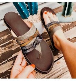 Women's Flat Sandals with Rhinestone Open Toe Elastic Slip On Slingback Sandals Womens Sandals Casual Summer Brown $13.60 San...