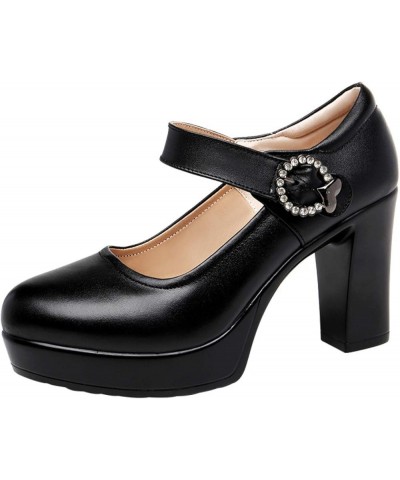 Women Round Toe Platform Mary Janes Shoes High Chunky Heels Wedding Ladies Dress Office Work Pumps 1720 Black 9cm $22.55 Pumps