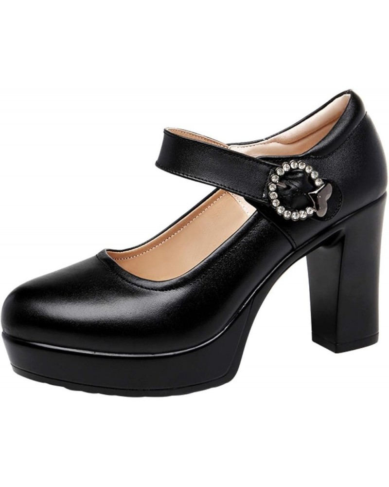 Women Round Toe Platform Mary Janes Shoes High Chunky Heels Wedding Ladies Dress Office Work Pumps 1720 Black 9cm $22.55 Pumps