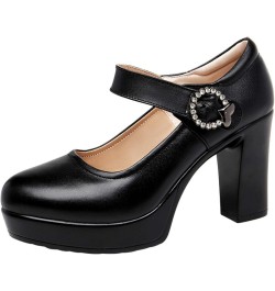 Women Round Toe Platform Mary Janes Shoes High Chunky Heels Wedding Ladies Dress Office Work Pumps 1720 Black 9cm $22.55 Pumps