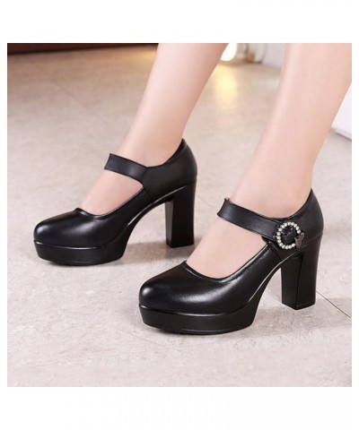 Women Round Toe Platform Mary Janes Shoes High Chunky Heels Wedding Ladies Dress Office Work Pumps 1720 Black 9cm $22.55 Pumps