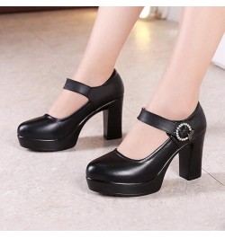 Women Round Toe Platform Mary Janes Shoes High Chunky Heels Wedding Ladies Dress Office Work Pumps 1720 Black 9cm $22.55 Pumps