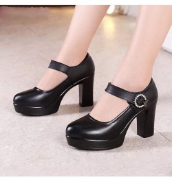 Women Round Toe Platform Mary Janes Shoes High Chunky Heels Wedding Ladies Dress Office Work Pumps 1720 Black 9cm $22.55 Pumps