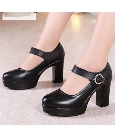 Women Round Toe Platform Mary Janes Shoes High Chunky Heels Wedding Ladies Dress Office Work Pumps 1720 Black 9cm $22.55 Pumps