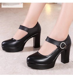 Women Round Toe Platform Mary Janes Shoes High Chunky Heels Wedding Ladies Dress Office Work Pumps 1720 Black 9cm $22.55 Pumps