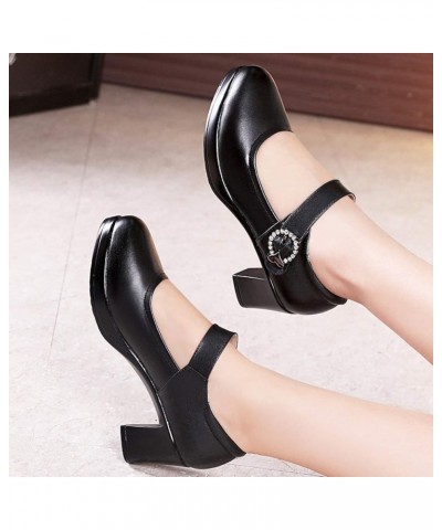 Women Round Toe Platform Mary Janes Shoes High Chunky Heels Wedding Ladies Dress Office Work Pumps 1720 Black 9cm $22.55 Pumps