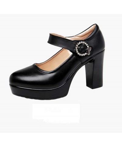 Women Round Toe Platform Mary Janes Shoes High Chunky Heels Wedding Ladies Dress Office Work Pumps 1720 Black 9cm $22.55 Pumps