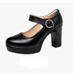 Women Round Toe Platform Mary Janes Shoes High Chunky Heels Wedding Ladies Dress Office Work Pumps 1720 Black 9cm $22.55 Pumps