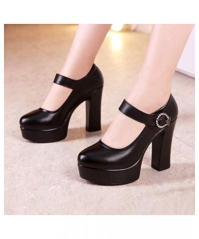 Women Round Toe Platform Mary Janes Shoes High Chunky Heels Wedding Ladies Dress Office Work Pumps 1720 Black 9cm $22.55 Pumps