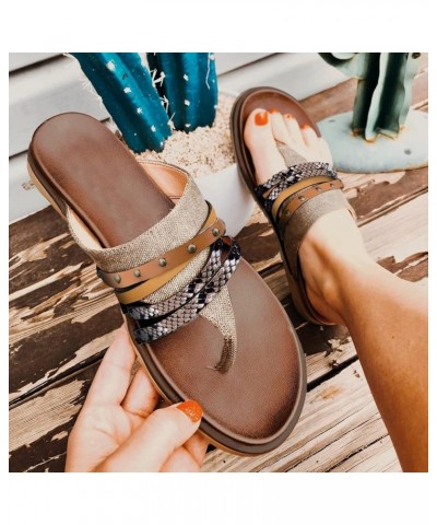 Women's Flat Sandals with Rhinestone Open Toe Elastic Slip On Slingback Sandals Womens Sandals Casual Summer Brown $13.60 San...